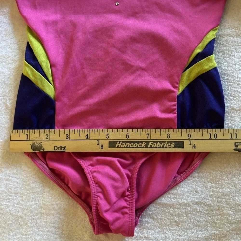 Freestyle Danskin Leotard Kids 6/6X Pink Rhinestone Long Sleeve Gymnastics Dance